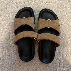 Zara Tan and Black Sandals Double-Strap Comfort
